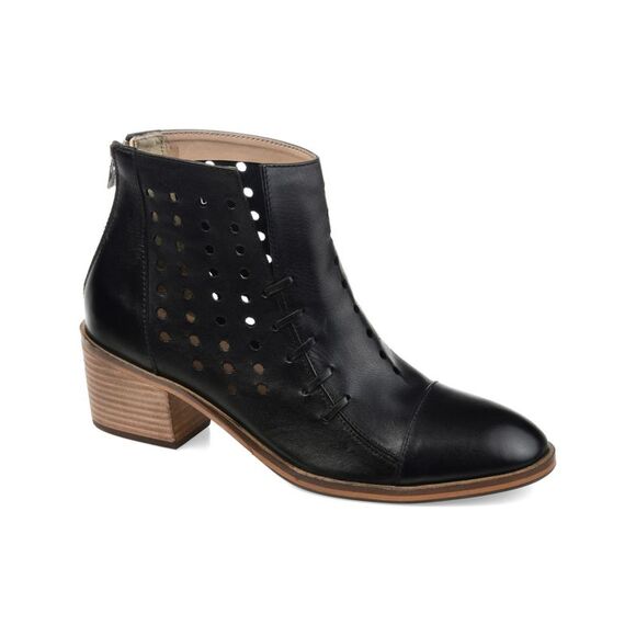 JOURNEE SIGNATURE Womens Gray Side Cutouts Bernice Almond Toe Block Heel Leather Booties main image 1